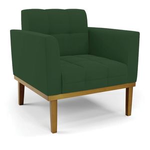 Poltrona Decorativa Karen Pés Fixo em Madeira Castanho Veludo Verde Esmeralda G19 - Gran Belo