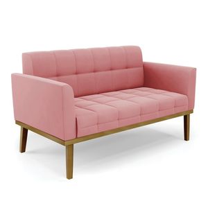 Poltrona Namoradeira Decorativa Karen Pés Fixo em Madeira Castanho Suede Rose G19 - Gran Belo