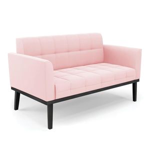 Poltrona Namoradeira Decorativa Karen Pés Fixo em Madeira Preto Suede Rosa Bebê G19 - Gran Belo