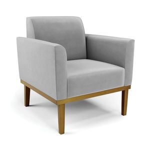 Poltrona Decorativa Isabella Pés Fixo em Madeira Castanho Suede Cinza G19 - Gran Belo
