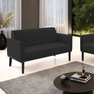 Poltrona Namoradeira Decorativa Isabella Pés Fixo em Madeira Preto Veludo Preto G19 - Gran Belo