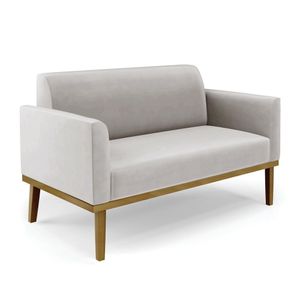Conjunto Poltrona e Namoradeira Decorativa Isabella Pés Fixo em Madeira Castanho Veludo Cinza G19 - Gran Belo