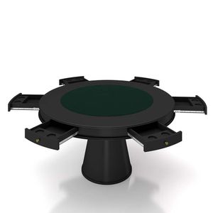 Conjunto Mesa de Jogos Carteado Bellagio Tampo Reversível e 6 Cadeiras Madeira Poker Base Cone PU Grafite/Preto G42 - Gran Belo