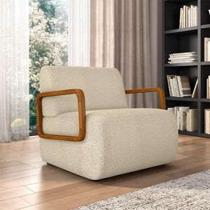 Kit 2 Poltronas Decorativa Sala de Estar Odessa Braços em Madeira Bouclê Bege G33 - Gran Belo