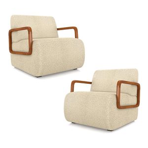 Kit 2 Poltronas Decorativa Sala de Estar Odessa Braços em Madeira Bouclê Bege G33 - Gran Belo