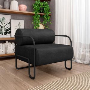 Kit 2 Poltronas Decorativas Sala de Estar Polatsk Base Industrial de Ferro PU Preto G33 - Gran Belo