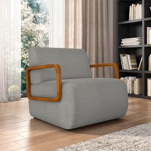 Poltrona Decorativa Sala de Estar Odessa Braços em Madeira Bouclê Cinza G33 - Gran Belo