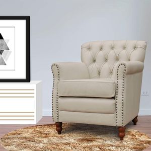 Kit 03 Poltronas Decorativas Sala de Estar Níger Pés Madeira Couro Off White G58 - Gran Belo