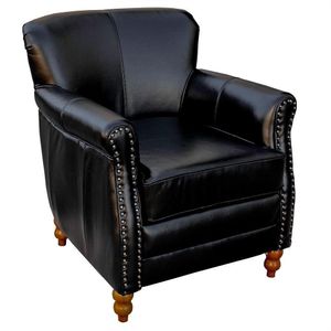 Poltrona Decorativa Sala de Estar Brunei Pés Madeira Couro Preto G58 - Gran Belo
