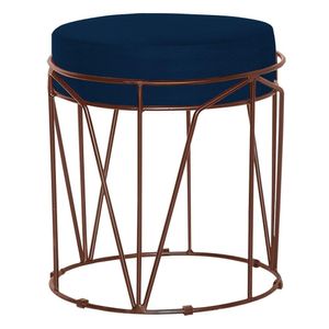 Puff Decorativo Sala de Estar Base Bronze Chloe Veludo Azul G41 - Gran Belo