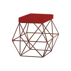 Puff Decorativo Sala de Estar Base Bronze Trixie Suede Vermelho G41 - Gran Belo