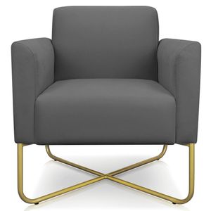 Poltrona Decorativa Isabella Base X Suede Grafite/Dourado G19 - Gran Belo