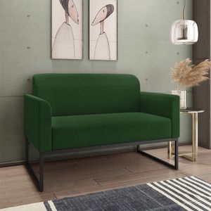 Poltrona Namoradeira Decorativa Isabella Base Industrial Suede Verde/Preto G19 - Gran Belo