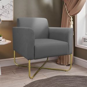 Poltrona Decorativa Isabella Base X Suede Grafite/Dourado G19 - Gran Belo
