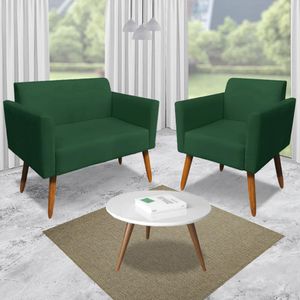 Poltrona Namoradeira Decorativa Isabella Pés Palito Madeira Suede Verde G19 - Gran Belo