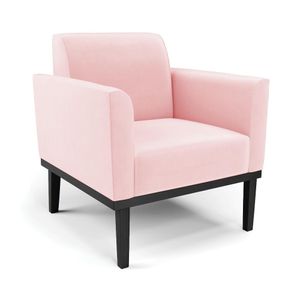 Poltrona Decorativa Isabella Pés Fixo em Madeira Preto Suede Rosa Bebê G19 - Gran Belo