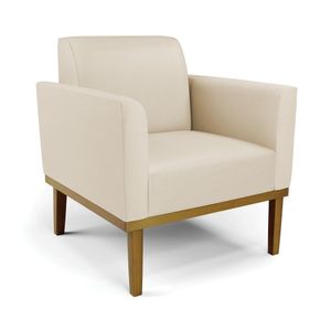 Poltrona Decorativa Isabella Pés Fixo em Madeira Castanho PU Bege G19 - Gran Belo