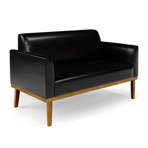 Poltrona Namoradeira Decorativa Isabella Pés Fixo em Madeira Castanho PU Preto Brilho G19 - Gran Belo