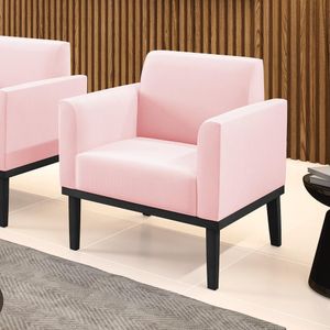 Poltrona Decorativa Isabella Pés Fixo em Madeira Preto Suede Rosa Bebê G19 - Gran Belo