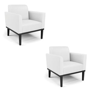 Kit 2 Poltronas Decorativas Isabella Pés Fixo em Madeira Preto PU Branco G19 - Gran Belo