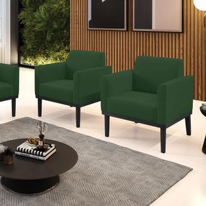 Kit 2 Poltronas Decorativas Isabella Pés Fixo em Madeira Preto Veludo Verde Esmeralda G19 - Gran Belo