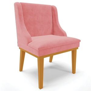 Poltrona Decorativa Base Fixa de Madeira Firenze Suede Rose/Castanho G19 - Gran Belo