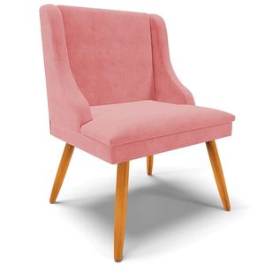 Poltrona Decorativa Pés Palito de Madeira Firenze Suede Rosê/Natural G19 - Gran Belo