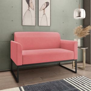 Poltrona Namoradeira Decorativa Isabella Base Industrial Suede Rosê/Preto G19 - Gran Belo
