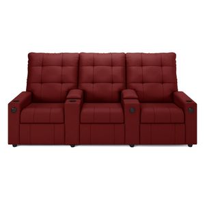 Poltrona do Papai Reclinável Sala de Cinema Movie 3 Lugares Manual Baú USB Veludo Vermelho