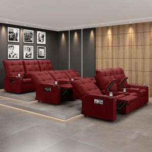 Poltrona do Papai Reclinável Sala de Cinema Movie 3 Lugares Manual Baú USB Veludo Vermelho