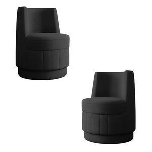 Kit 2 Poltronas Decorativas Estilo Único Éfeso Sala de Estar Base Giratória Veludo Cinza Escuro G33 - Gran Belo