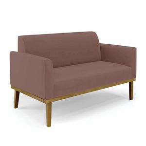 Poltrona Namoradeira Decorativa Isabella Pés Fixo em Madeira Castanho Veludo Rose G19 - Gran Belo