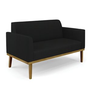 Poltrona Namoradeira Decorativa Isabella Pés Fixo em Madeira Castanho Linho Preto G19 - Gran Belo