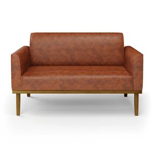 Poltrona Namoradeira Decorativa Isabella Pés Fixo em Madeira Castanho PU Nozes G19 - Gran Belo
