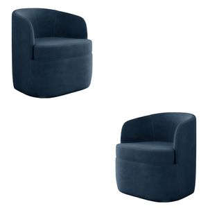 Kit 2 Poltronas Decorativas Design Moderno Bel Sala de Estar Base Giratória Veludo Azul Marinho G33 - Gran Belo