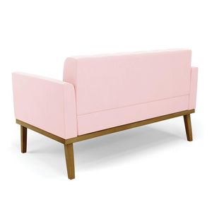 Poltrona Namoradeira Decorativa Karen Pés Fixo em Madeira Castanho Suede Rosa Bebê G19 - Gran Belo