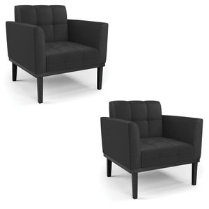 Kit 2 Poltronas Decorativas Karen Pés Fixo em Madeira Preto PU Preto G19 - Gran Belo