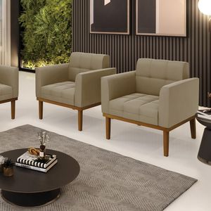 Kit 2 Poltronas Decorativas Karen Pés Fixo em Madeira Castanho Suede Nude G19 - Gran Belo