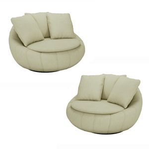 Kit 2 Poltronas Giratória Sala de Estar com Almofadas Afrodite Bege Escuro Linho G45 - Gran Belo