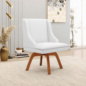 Kit 2 Poltronas Decorativas Base Giratória de Madeira Firenze PU Branco Fosco/Natural G19 - Gran Belo