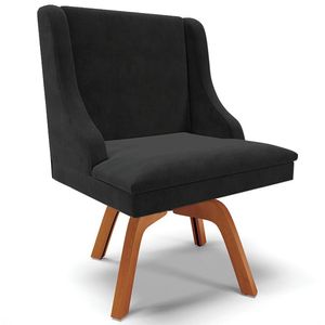 Poltrona Decorativa Base Giratória de Madeira Firenze Suede Preto/Natural G19 - Gran Belo