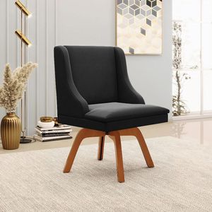Poltrona Decorativa Base Giratória de Madeira Firenze Suede Preto/Natural G19 - Gran Belo