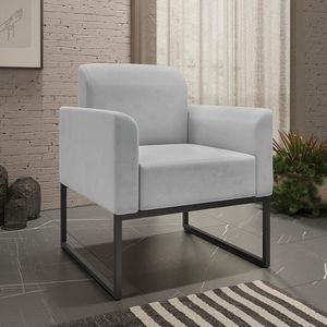 Poltrona Decorativa Isabella Base Industrial Suede Grafite/Preto G19 - Gran Belo
