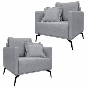Kit 2 Poltronas Decorativas Pés em Aço Stagno Linho Cinza G63 - Gran Belo