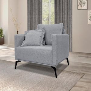 Kit 2 Poltronas Decorativas Pés em Aço Stagno Linho Cinza G63 - Gran Belo