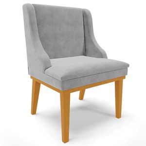 Poltrona Decorativa Base Fixa de Madeira Firenze Suede Cinza/Castanho G19 - Gran Belo