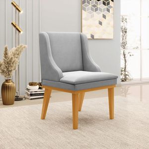 Poltrona Decorativa Base Fixa de Madeira Firenze Suede Cinza/Castanho G19 - Gran Belo