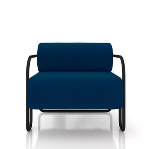 Poltrona Decorativa Sala de Estar Polatsk Base Industrial de Ferro Veludo Azul G33 - Gran Belo