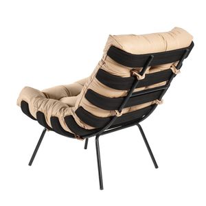 Kit 2 Poltrona Decorativa Sala de Estar Costela Base Preta Couro Bege G34 - Gran Belo