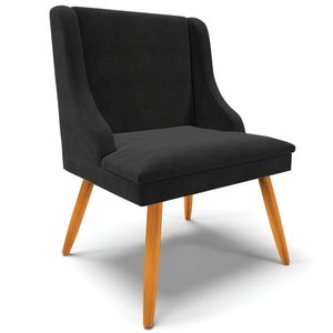 Poltrona Decorativa Pés Palito de Madeira Firenze Suede Preto/Natural G19 - Gran Belo